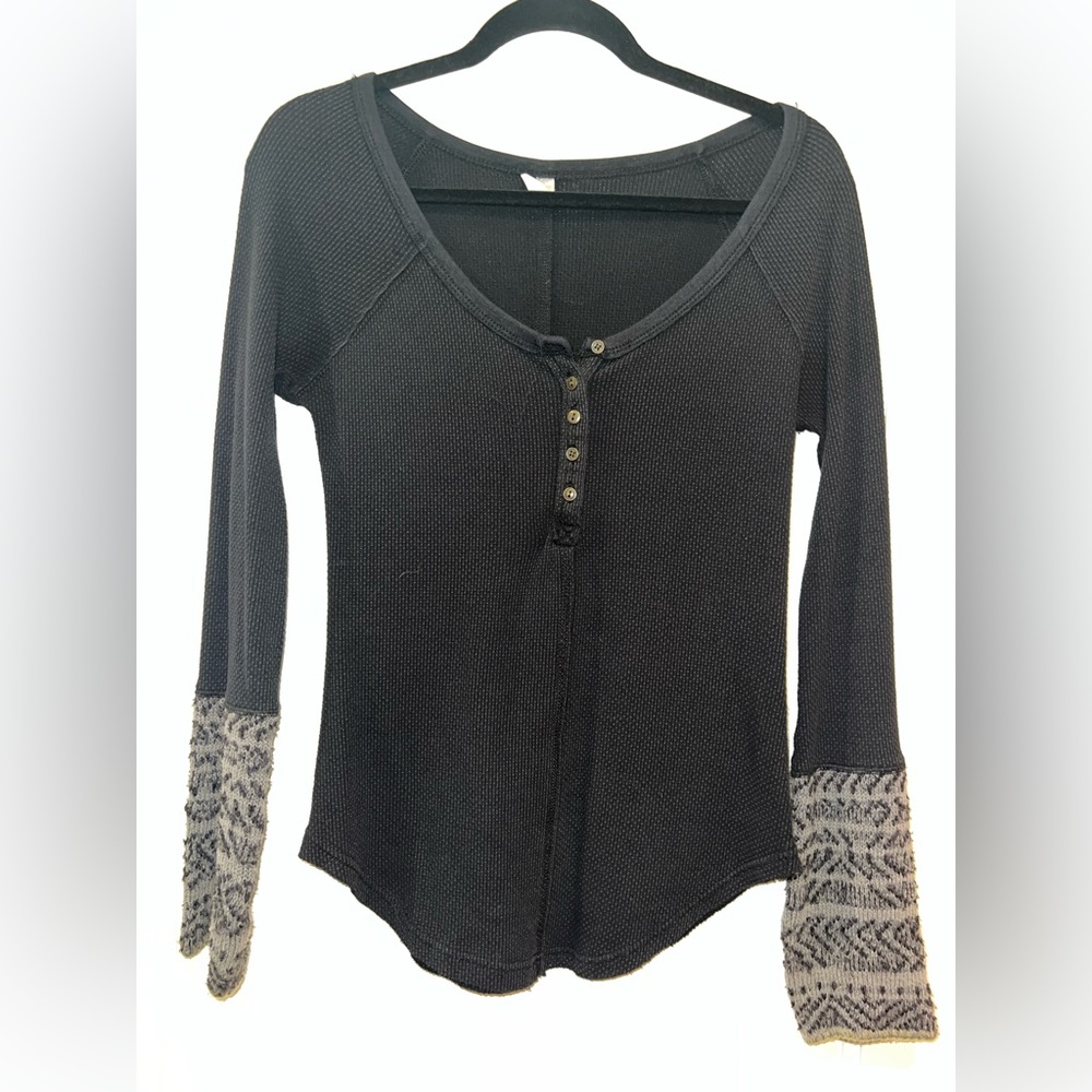 Free People Waffle Long Sleeve Navy M